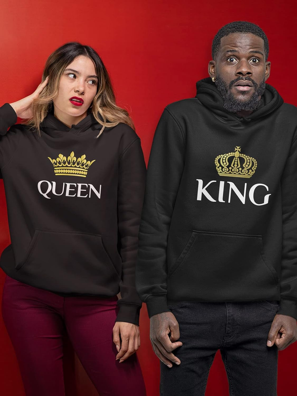 King and Queen Hoodies Set for His and Hers Sweatshirts Matching Couple Hoodies